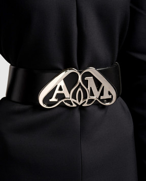 Alexander McQueen Черный кожаный ремень The Seal с монограммой логотипа 7679221BR0Y