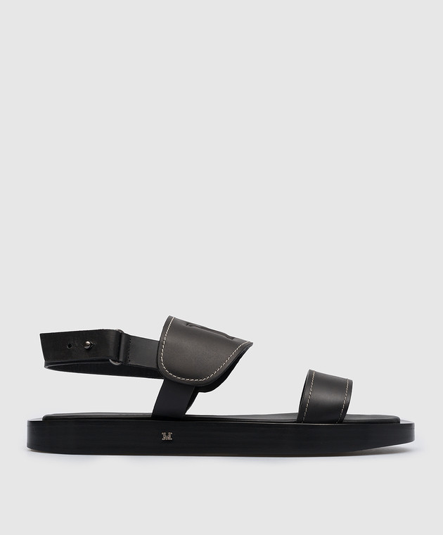 Max Mara Black leather sandals with embossed logo DIANA