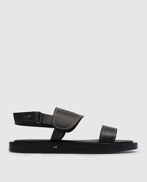 Max Mara Черные кожаные сандалии с тиснением логотипа DIANA