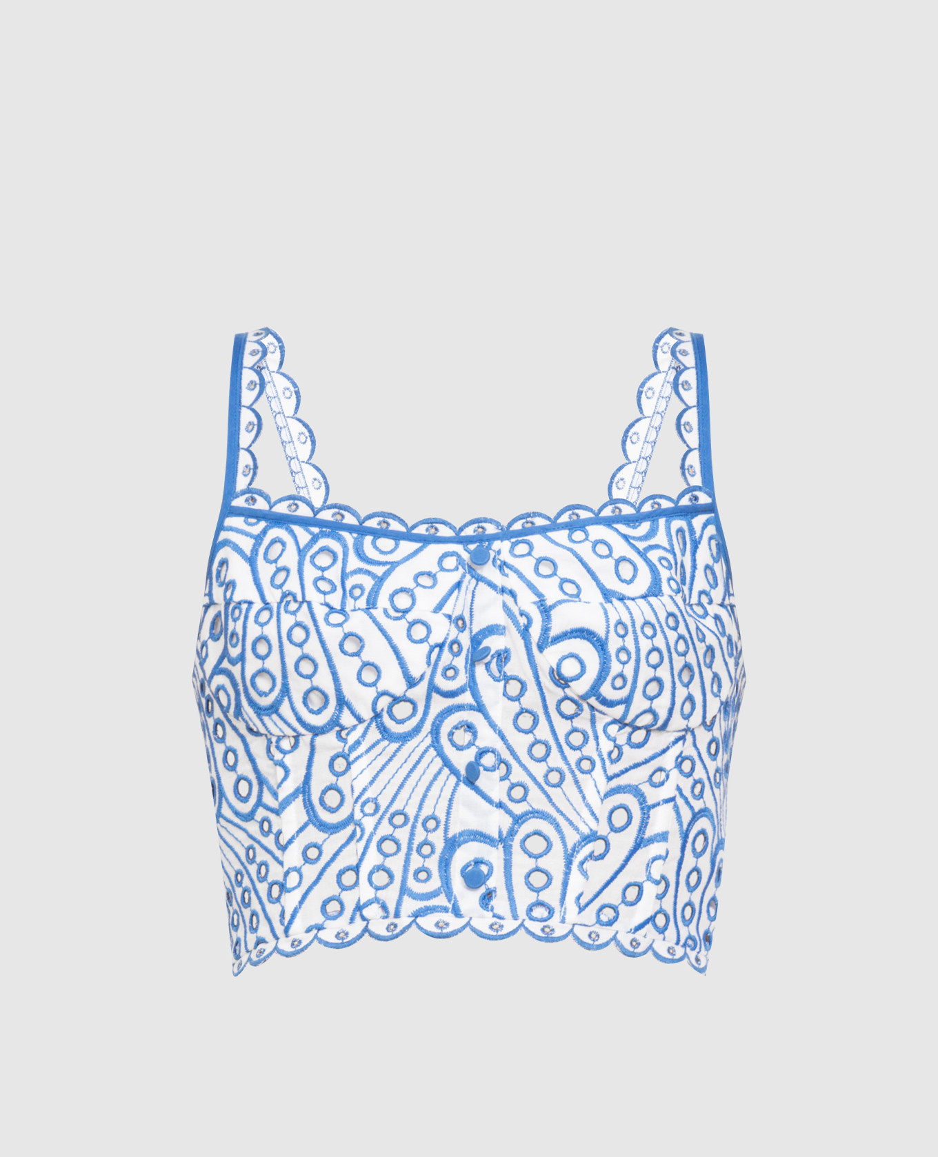 Tessa Blue Broderie Anglaise Embroidered Bustier Top