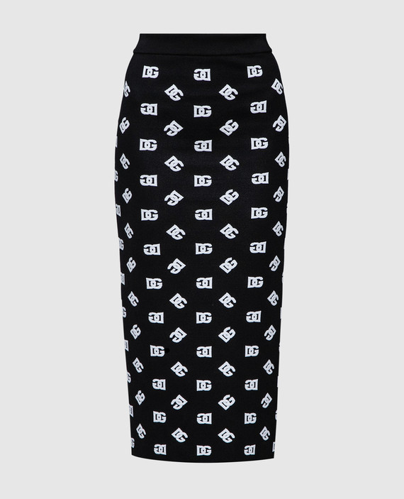 Black midi skirt with logo monogram jacquard pattern