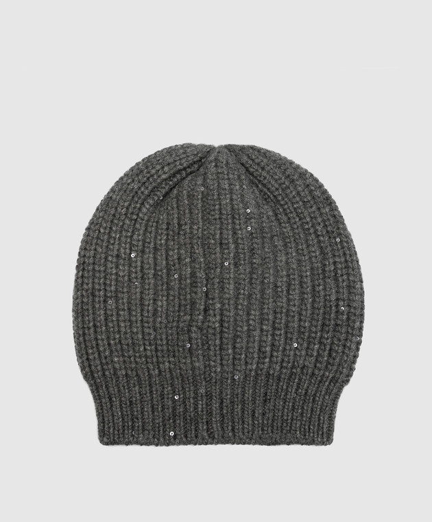 Brunello Cucinelli Серая шапка из кашемира и шелка с пайетками M32373999 изображение 3