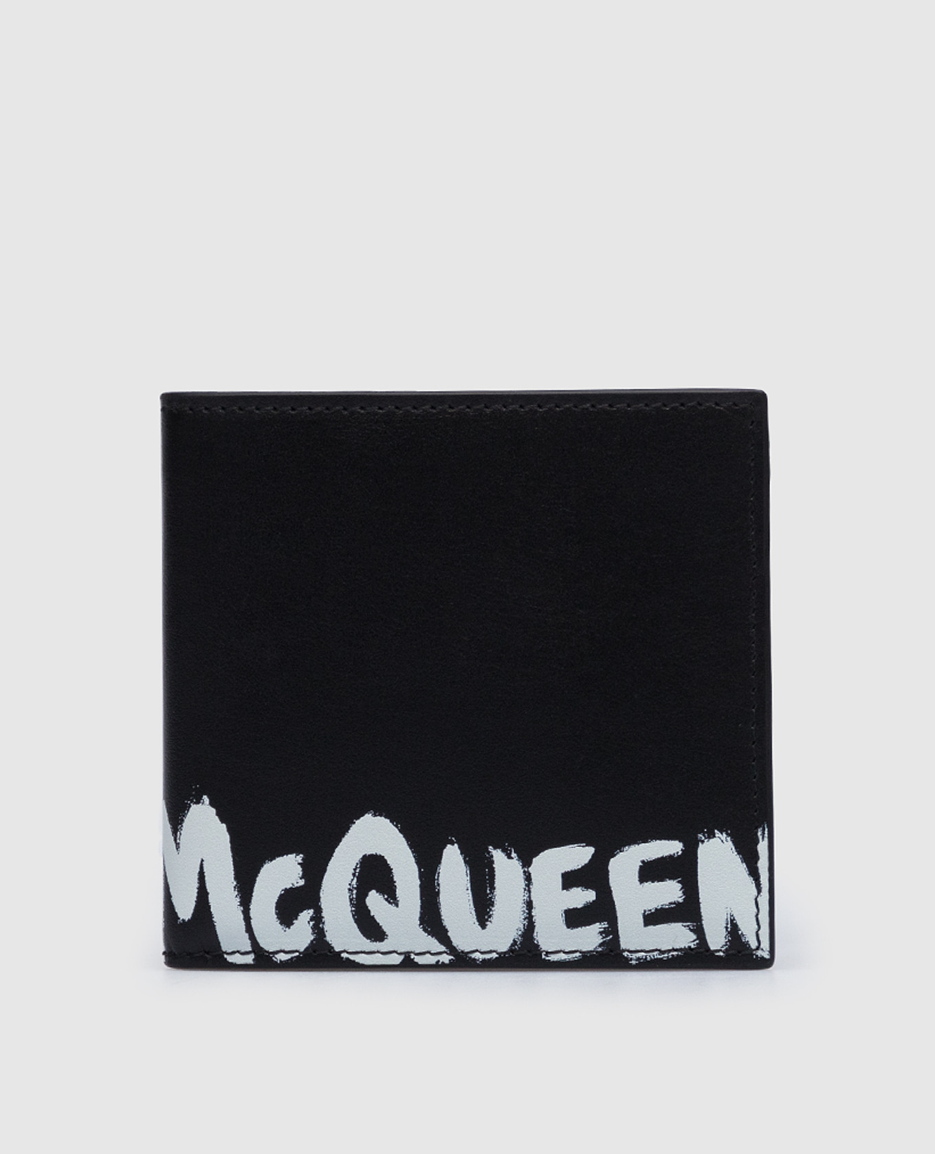 Кожаный черный картхолдер с принтом McQueen Graffiti