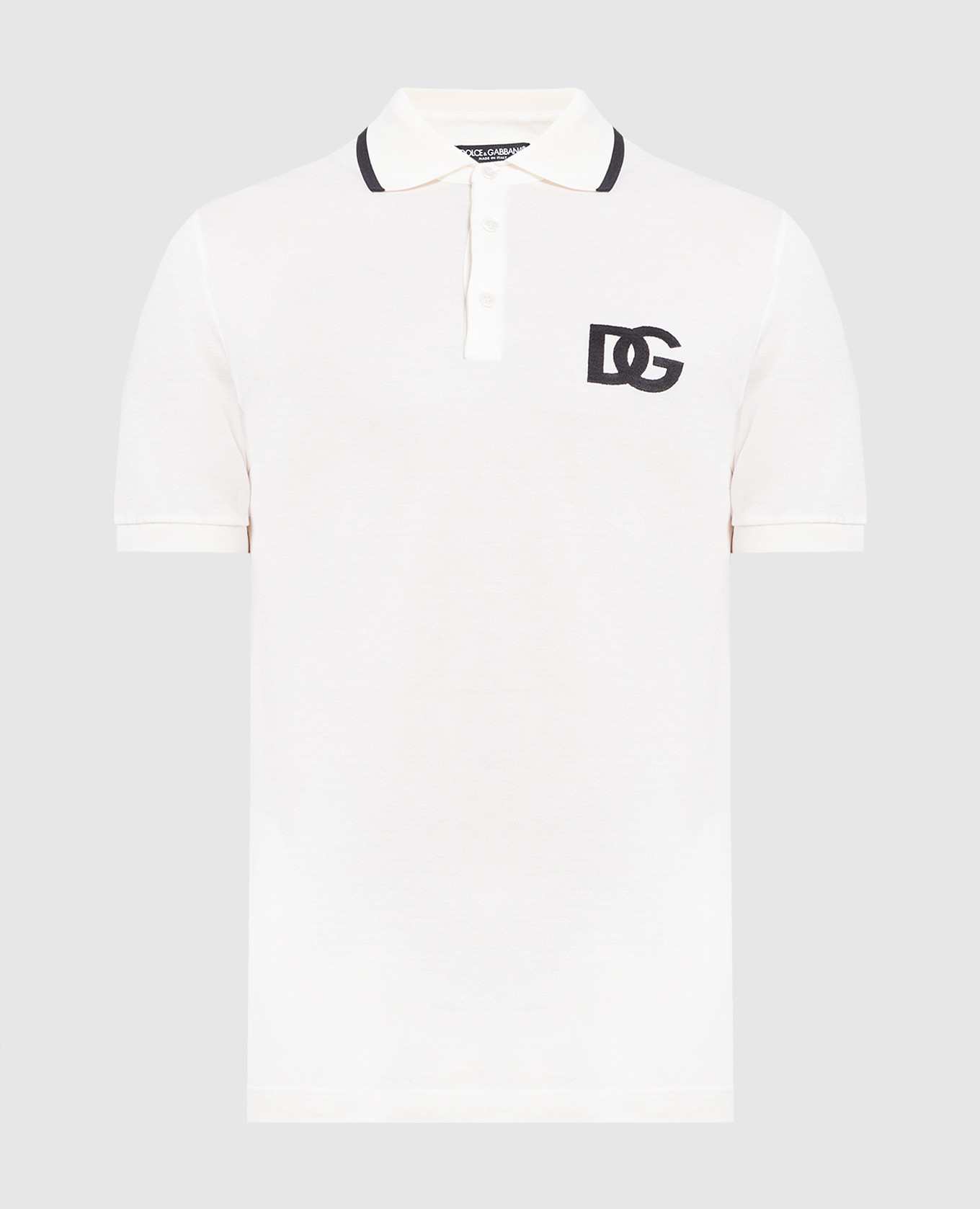 White polo with contrasting DG logo embroidery
