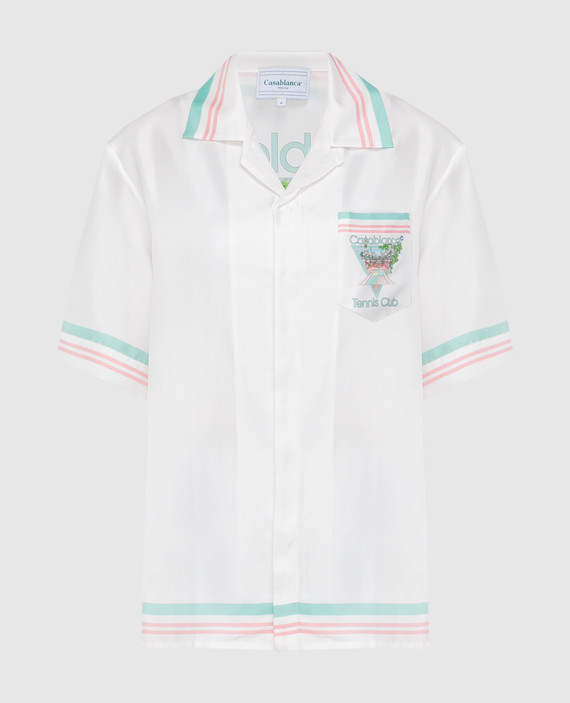 White tennis club icon printed silk shirt