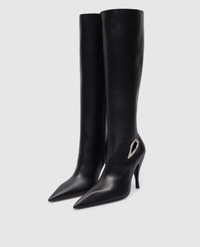 Off-White Черные кожаные сапоги Crescent с металлическим элементом OWIE040F23LEA001