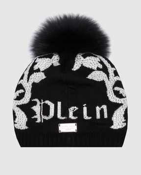 Philipp Plein Дитяча чорна шапка із вовни із кристалами GAC0006