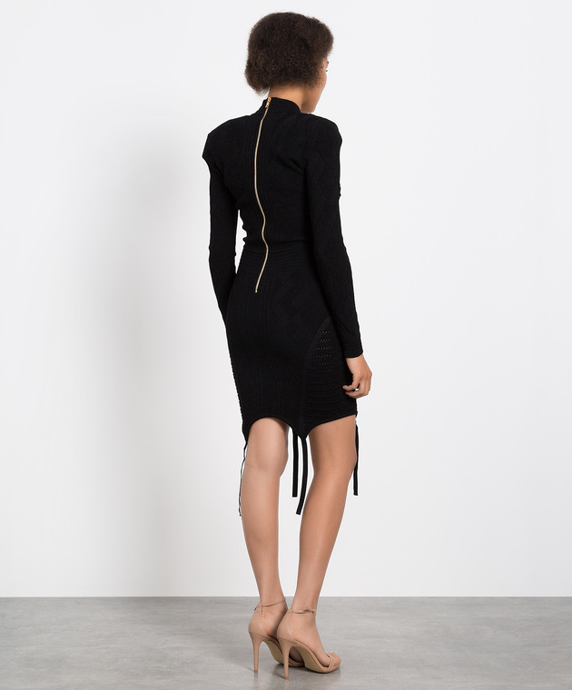 Balmain Чорна сукня міні в текстури з шнурівкою YF1R8519KC28 зображення 4