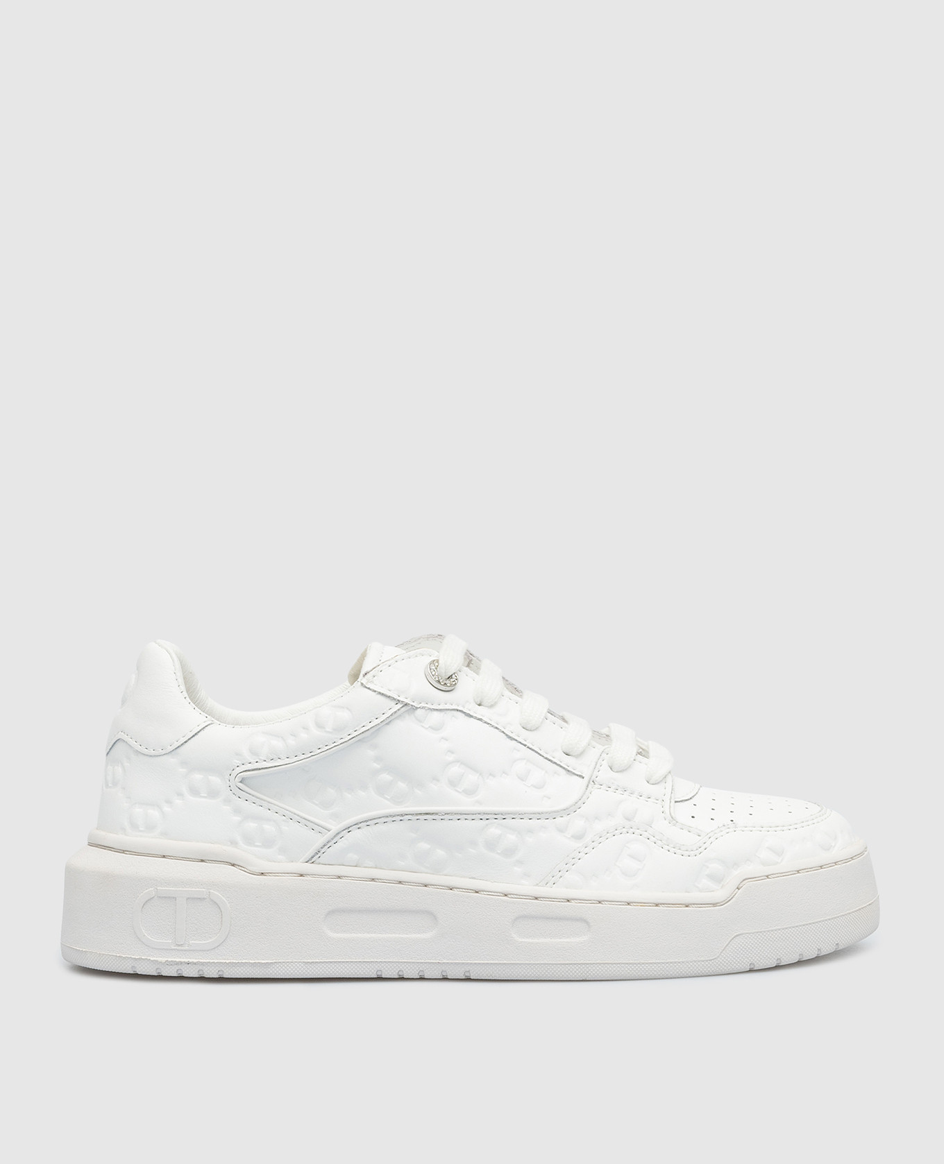 

Белые кожаные кроссовки с тиснением логотипа., Бежевый, Кроссовки