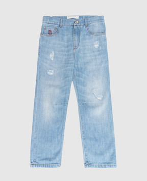 Brunello Cucinelli Дитячі блакитні джинси з ефектом потертості BE645D304B