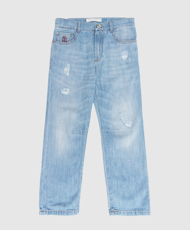Brunello Cucinelli Дитячі блакитні джинси з ефектом потертості BE645D304B