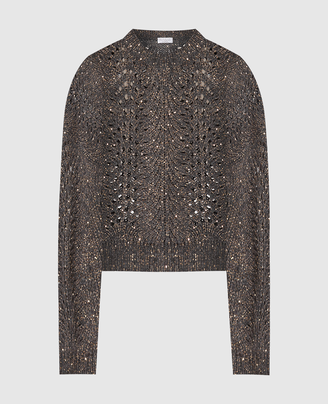 Gray sweater in an openwork pattern with sequins