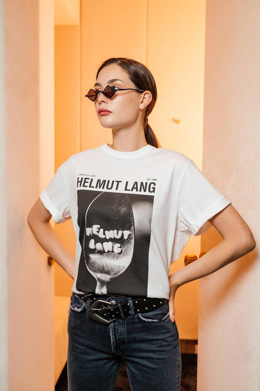 Helmut Lang - Белая футболка с принтом N05HM509 купить в Symbol