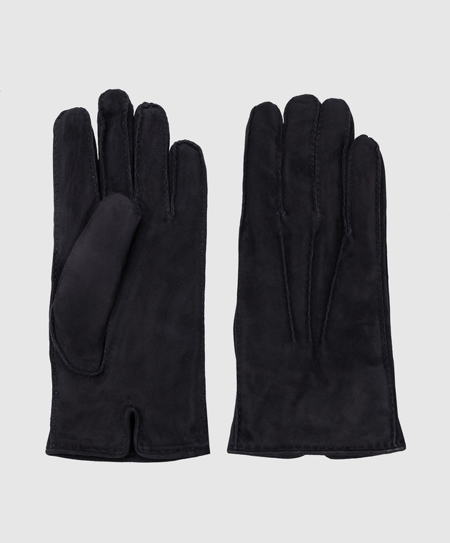 Enrico Mandelli Темно-сині рукавички із замші та хутра норки 00ISEO5816