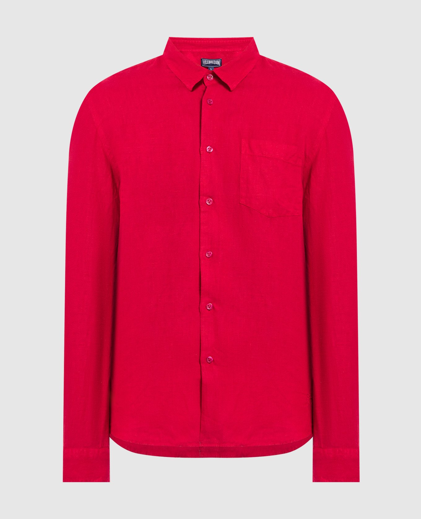 Caroubis red linen shirt with logo embroidery