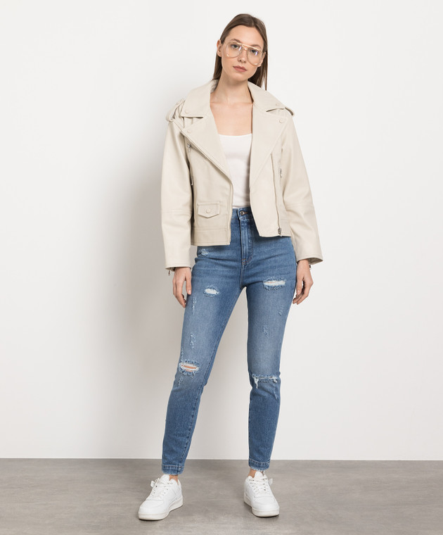 Yves Salomon Бежевая кожаная косуха 21EYV21755APAN изображение 2