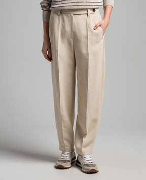 Brunello Cucinelli Бежевые брюки с льном MH579P8607
