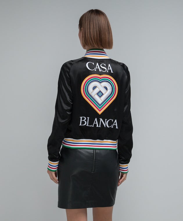 Casablanca Black silk bomber jacket with Heart logo WF23JK04001 image 4