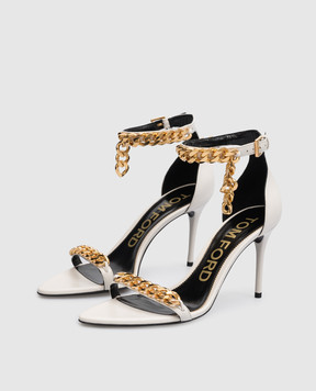 Tom Ford Білі шкіряні босоніжки з ланцюжком W3080TLCL002