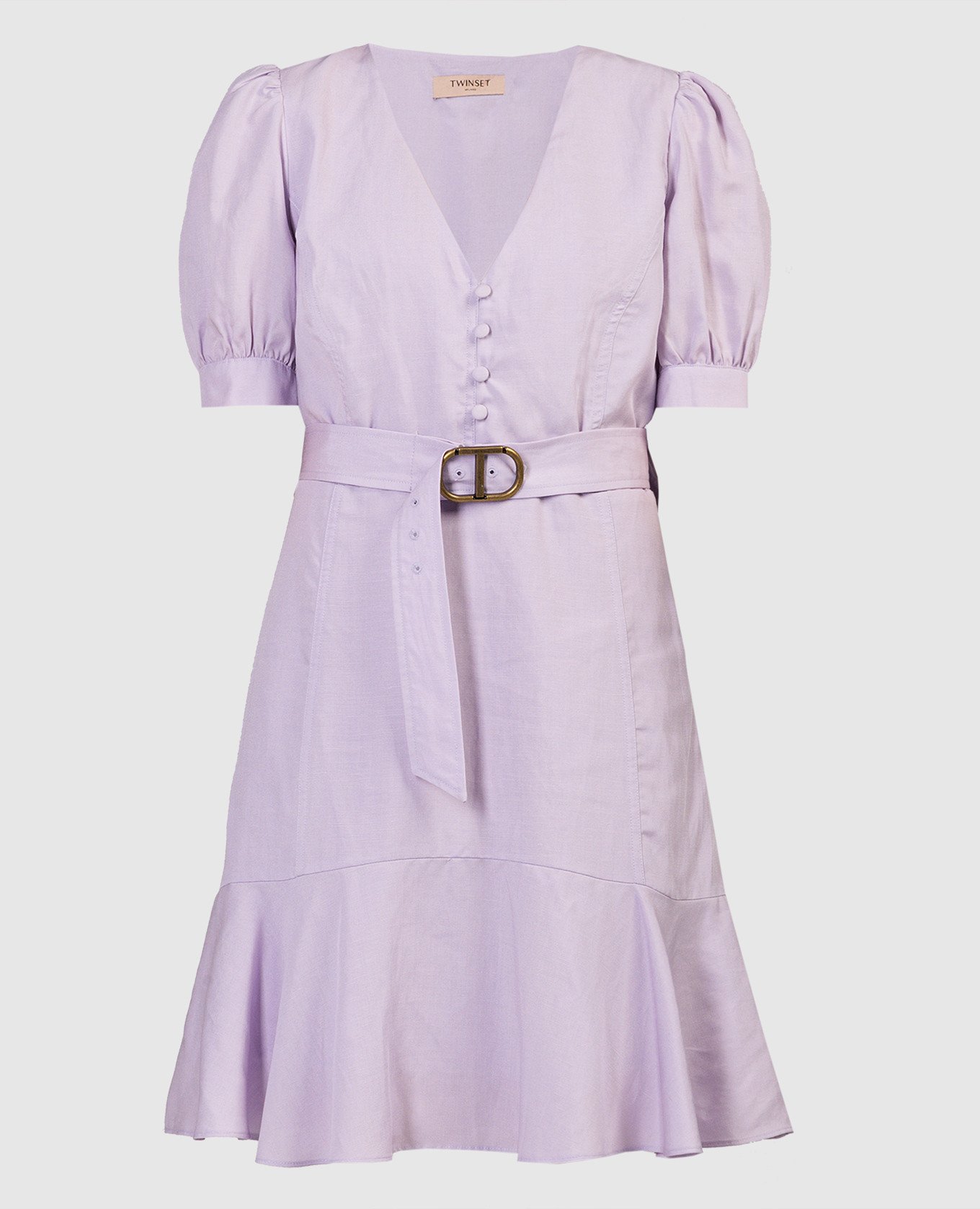 Фиолетовое платье с леном с воланом