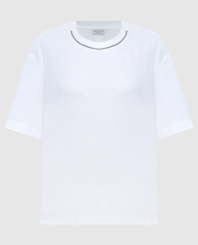 Brunello Cucinelli Белая футболка с цепочкой мониль из эколатуни M0T81EL330