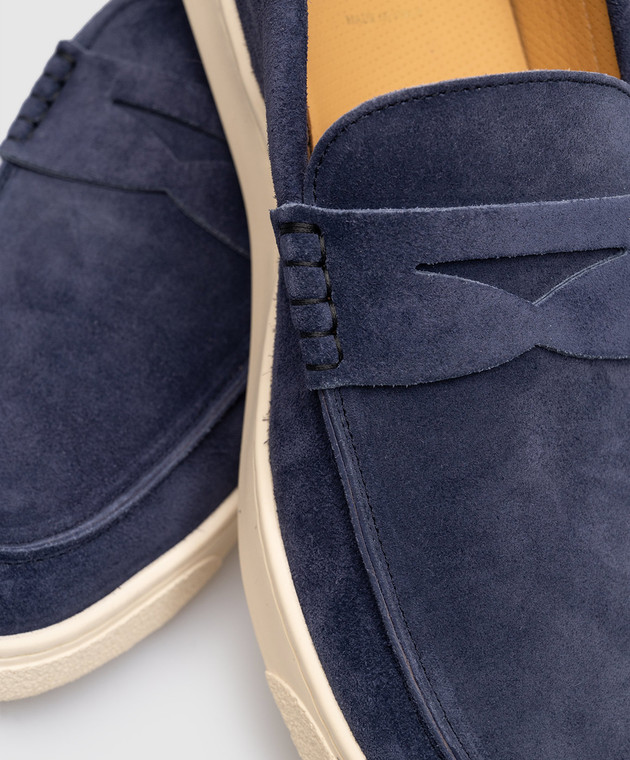 Brunello Cucinelli Синие замшевые слипперы с логотипом MZUSILN285 изображение 5