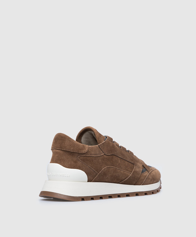 Brunello Cucinelli Коричневі замшеві кросівки з ланцюжком моніль MZSFG2290P зображення 3