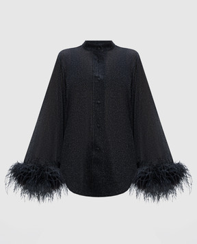 Oseree Черная блуза Lumiеre Plumage со страусиными перьями LSF213LUREX