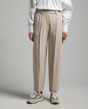 Brunello Cucinelli Бежевые брюки с леном с цепочкой мониль из эколонуни MH579P8607