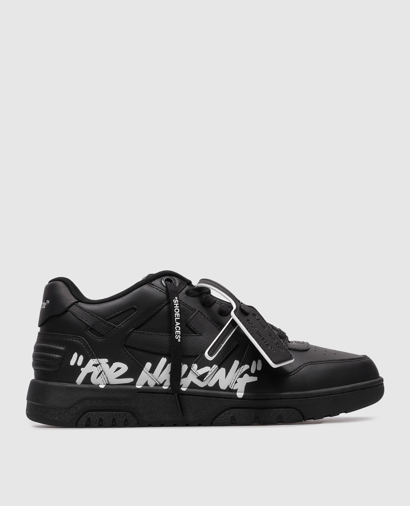Out Of Office black leather sneakers with contrasting For Walking print