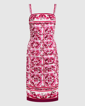 Dolce&Gabbana Розовое платье из шелка в принт Майолика F6AHITHPADV