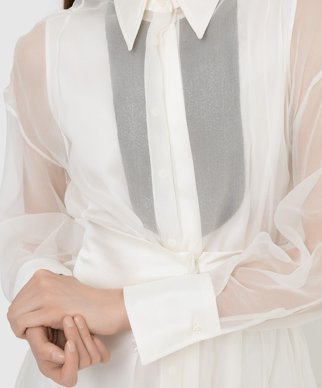 Brunello Cucinelli Біла шовкова сукня зі шлейфом MF940ADM32 зображення 5