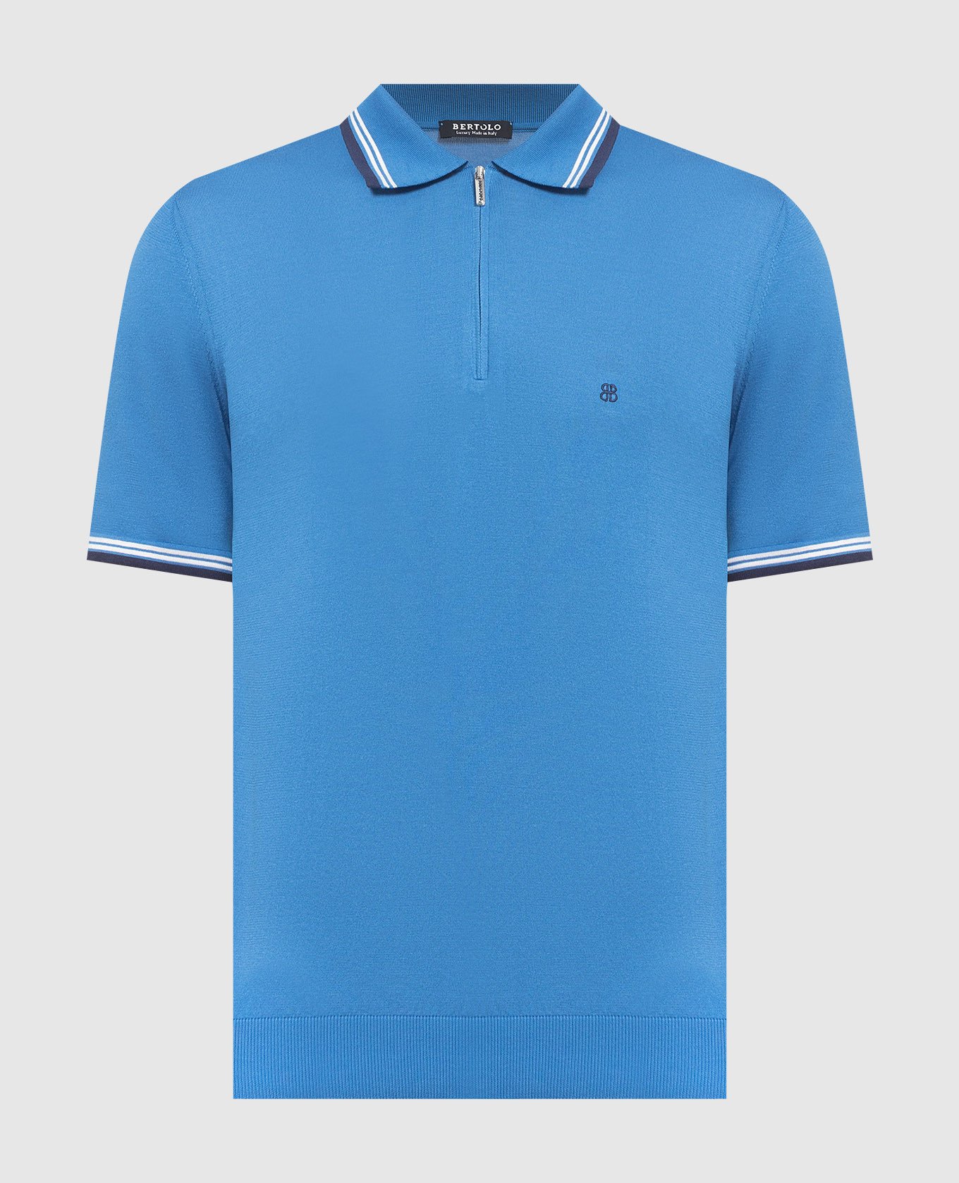 Bertolo Cashmere - Blue polo with logo embroidery 902176002037 - buy with  Czech Republic delivery at Symbol