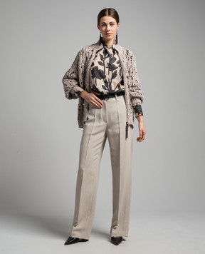 Brunello Cucinelli Бежеві  штани з льоном з ланцюжком моніль MH579P8548