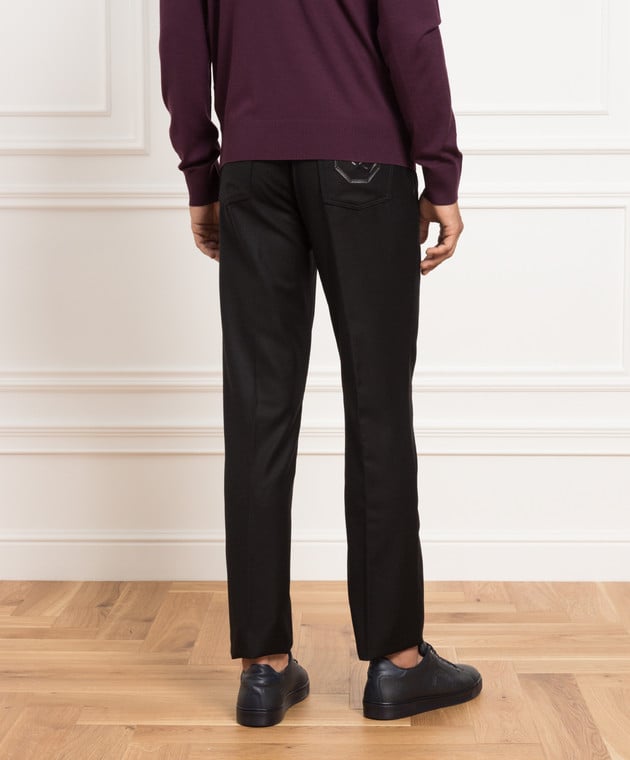 Stefano Ricci Чорні штани з вовни та кашеміру з вишивкою логотипу M8T23B0010T3207 зображення 4