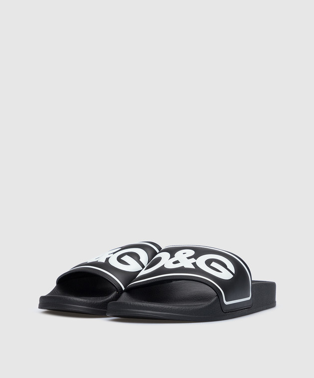 Dolce&Gabbana Дитячі чорні шльопанці з контрастним тисненням логотипу DG DA5049AQ7902428 зображення 2