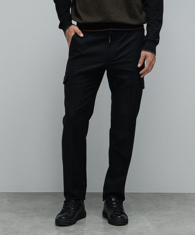 Stefano Ricci Black wool cargo pants with logo embroidery M1T3300180W610 image 3
