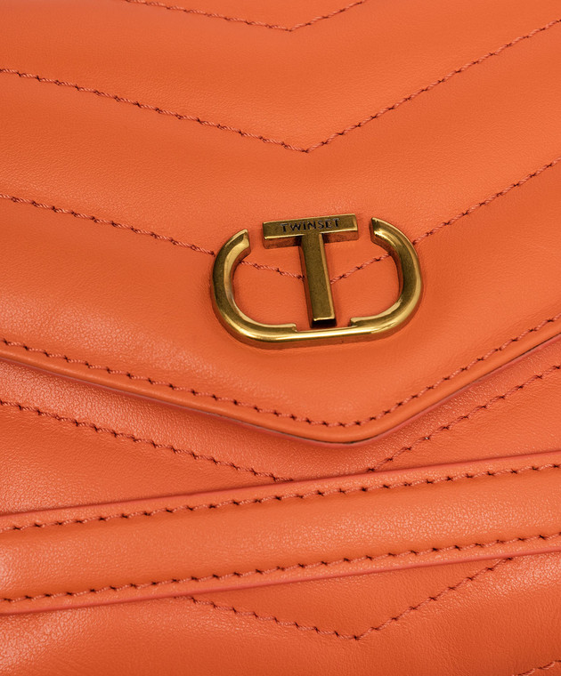 Twinset Dreamy Orange Leather Messenger Bag with Oval T Logo 231TD8451 изображение 5