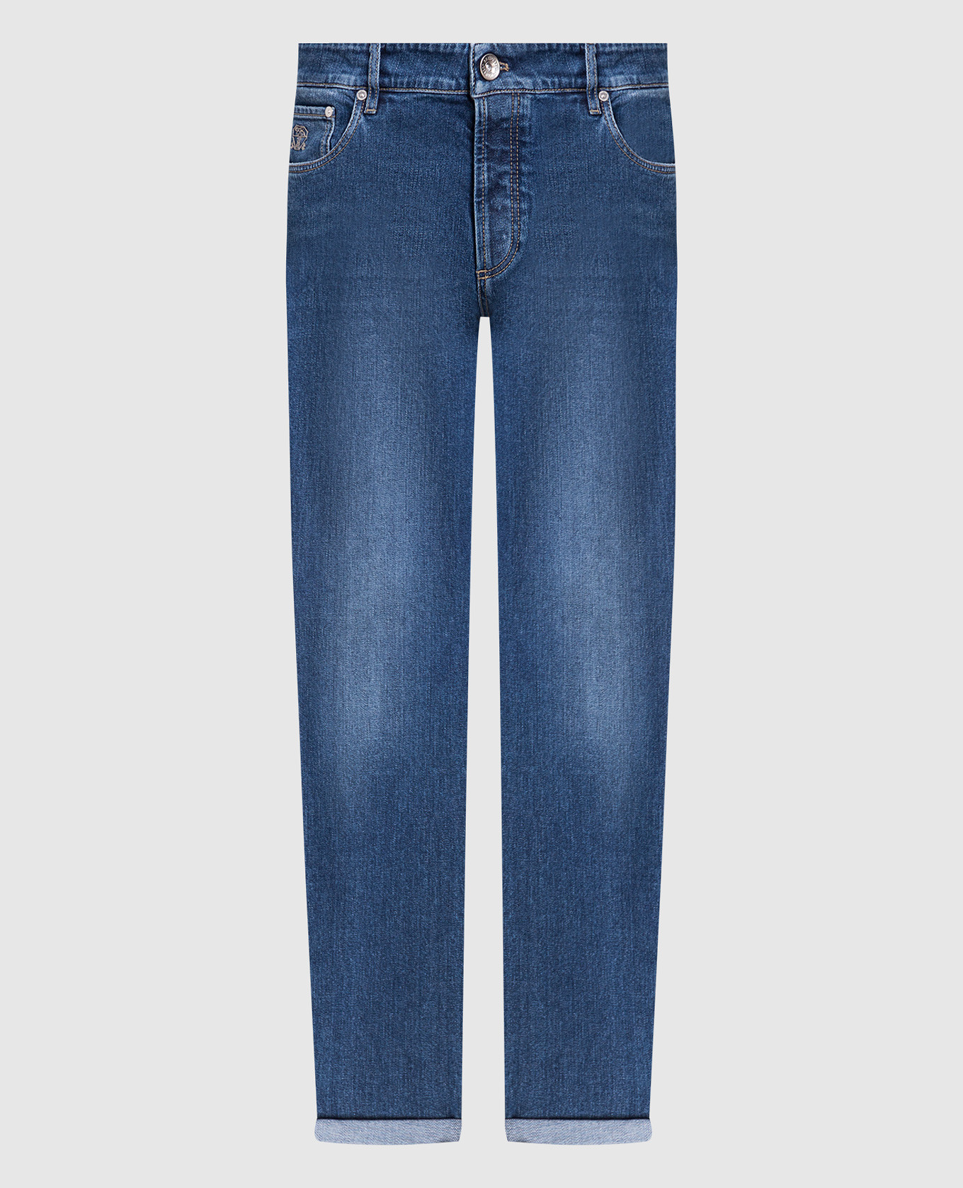 Синие джинсы с эффектом потертости