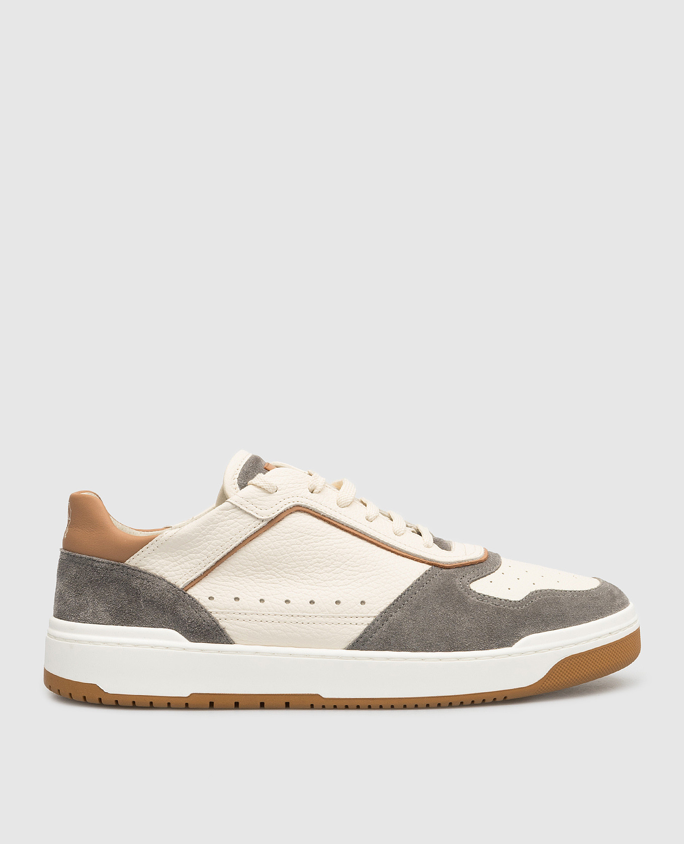 Beige leather sneakers with perforation