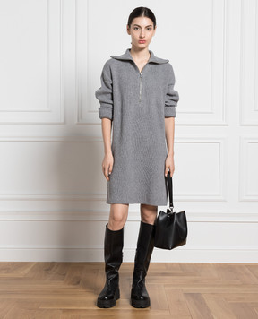 ANNECLAIRE Серое платье из шерсти и кашемира в рубчик D0347857