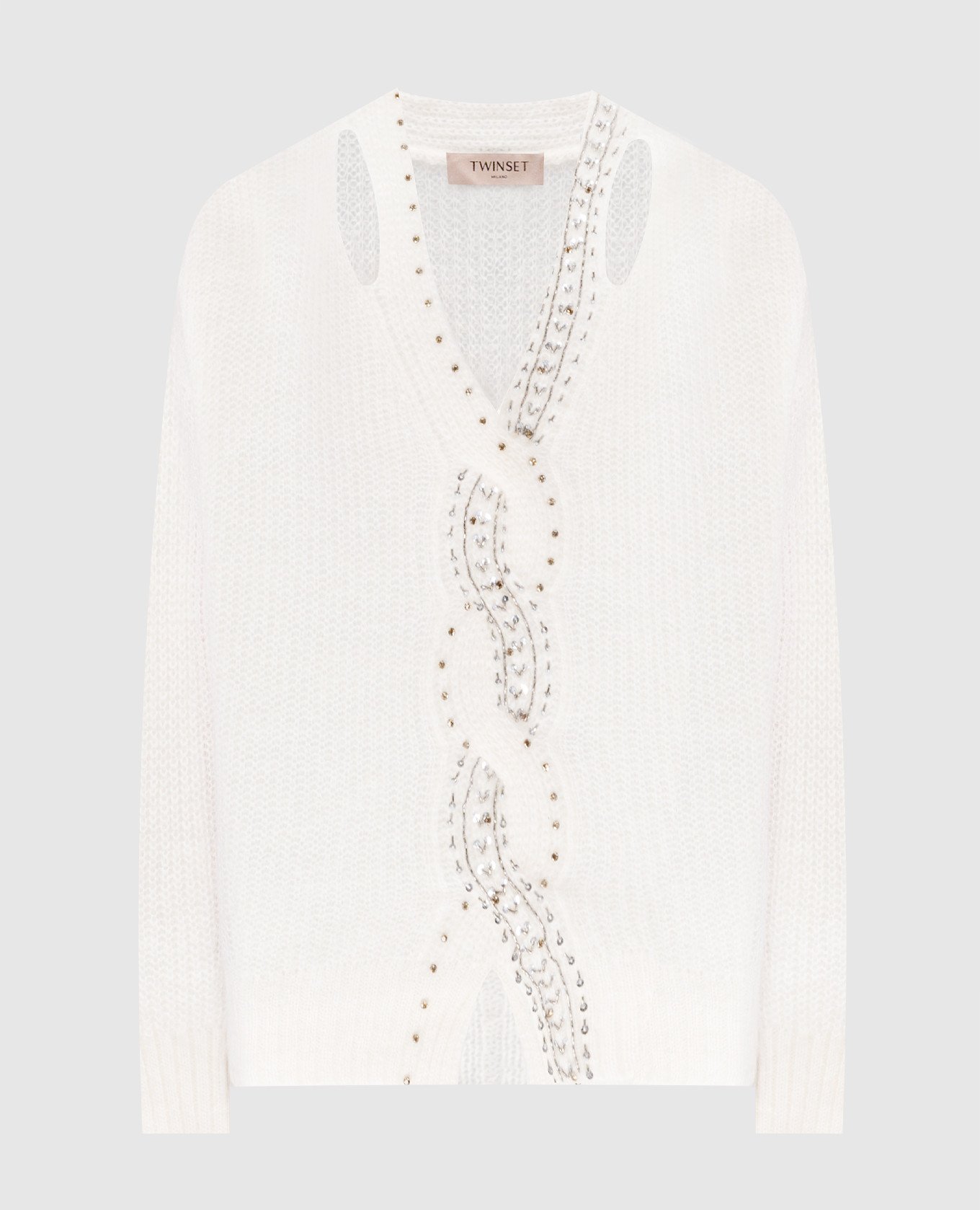 White sweater with crystals and sequins