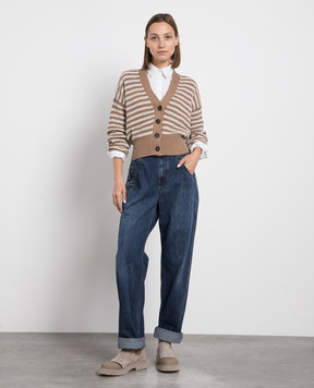 Brunello Cucinelli Коричневий кардиган в смужку з пайєтками M19580226P