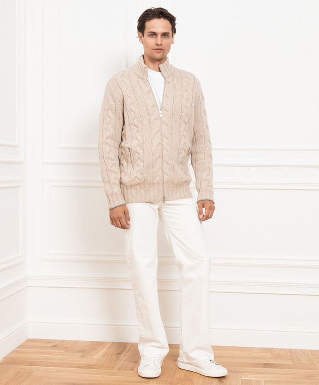 Brunello Cucinelli Бежевий кашеміровий кардиган у фактурний візерунок MA237506 зображення 2