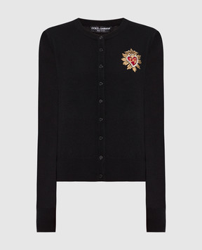 Dolce&Gabbana Черный кардиган из кашемира с аппликацией FX106ZJAWKZ
