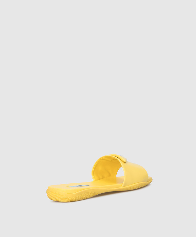 Prada Жовті шкіряні шльопанці з логотипом 1XX591055 зображення 3