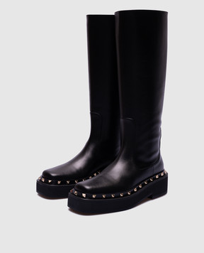 Valentino Чорні шкіряні чоботи Rockstud 3W2S0HD8RPX