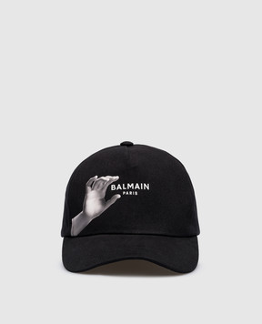 Balmain Black cap with contrasting logo print AF0XA155CD29