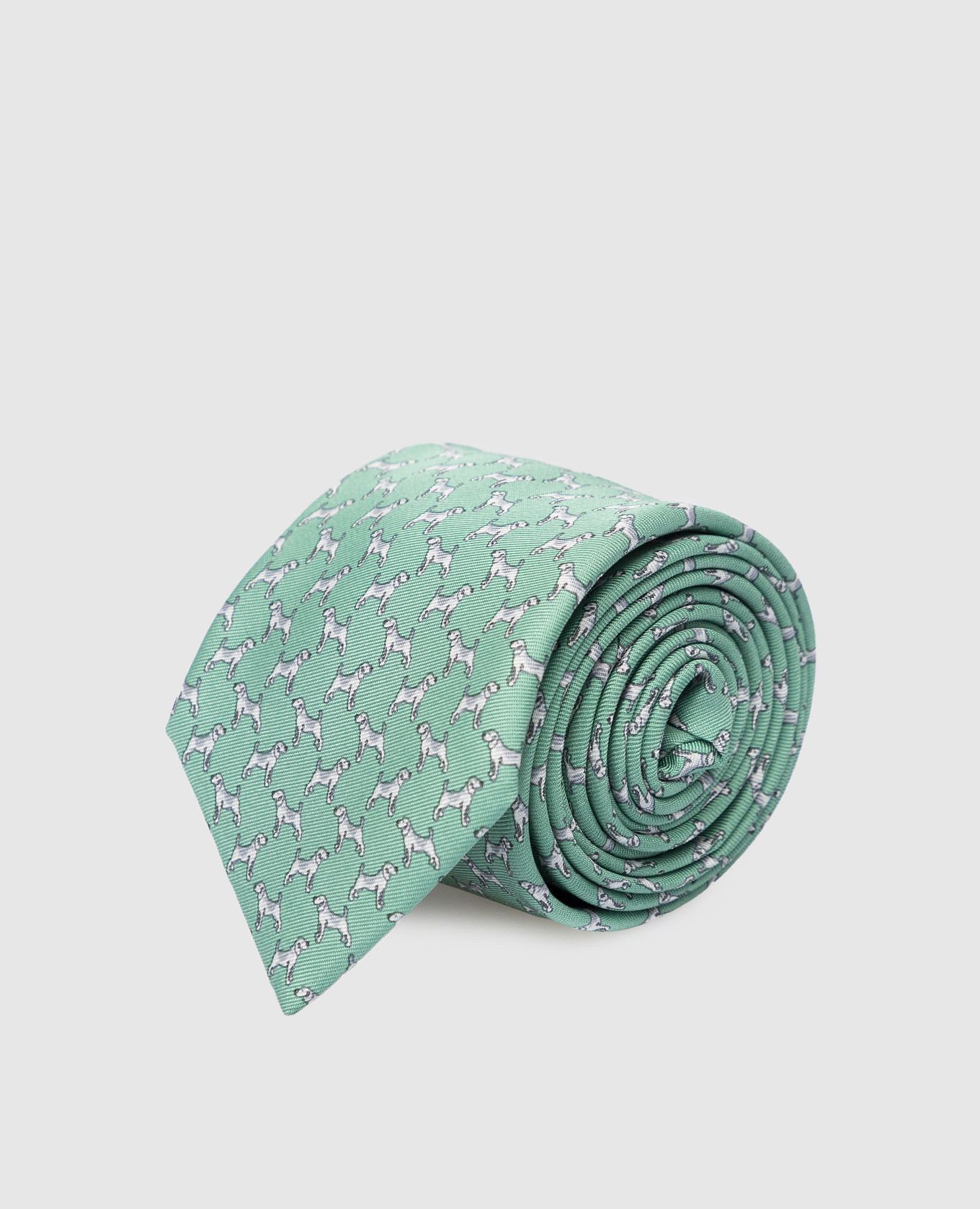 Детский светло-зеленый шелковый набор из галстука и платка-паше в узор