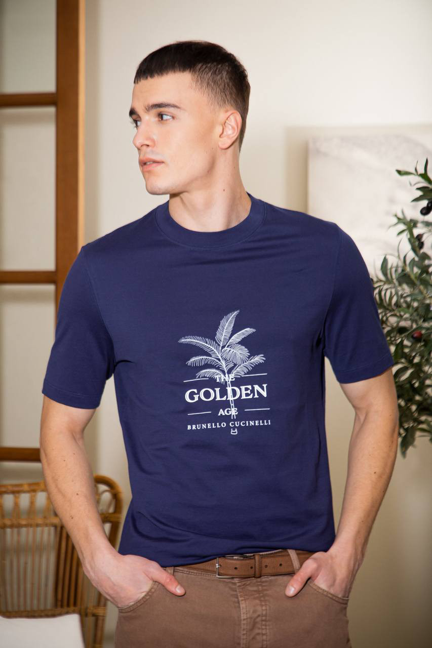 Brunello Cucinelli Голубая футболка с принтом логотипа M0B138482 изображение 6